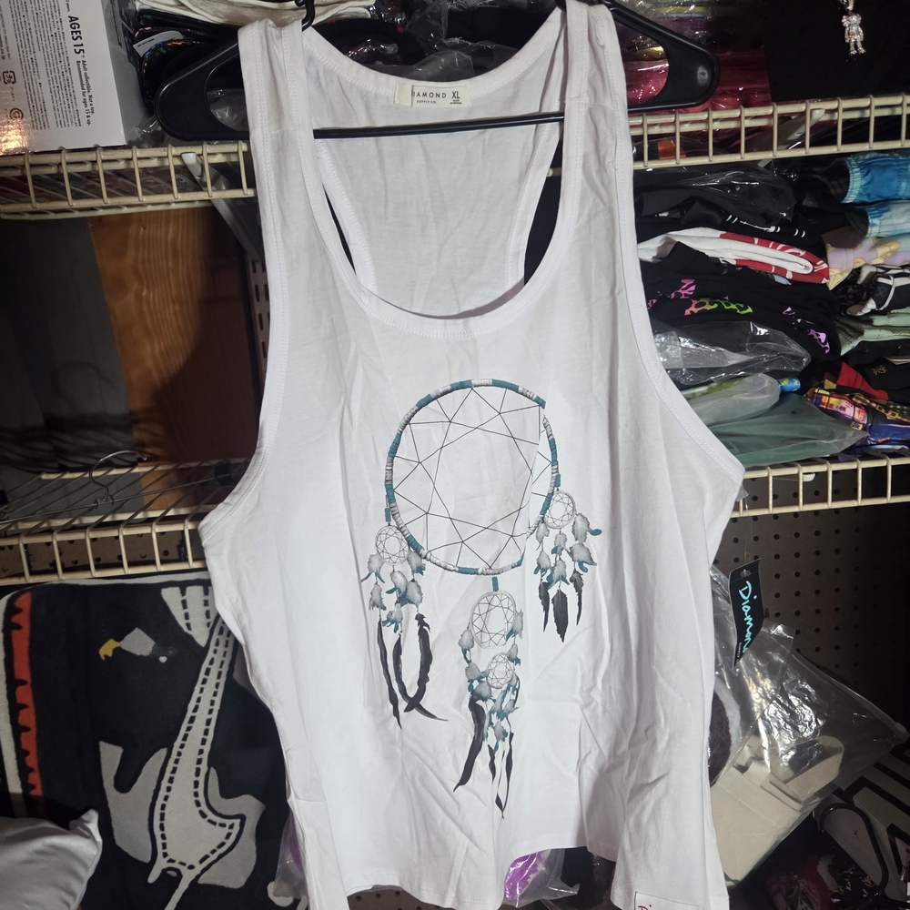 Diamond Supply Co. White Tank Top with Teal Dreamcatcher Graphic
